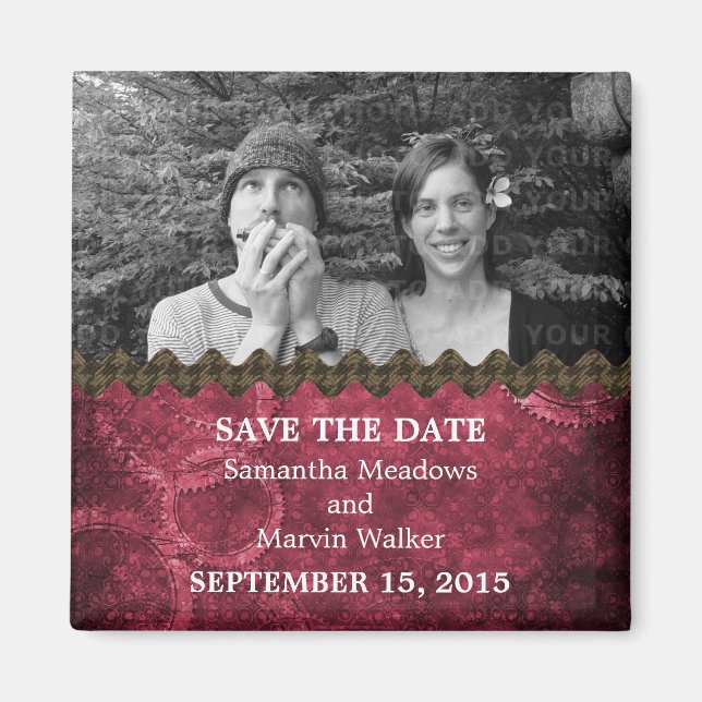 Pink Chic Steampunk Photo Save the Date Magnet (Devant)