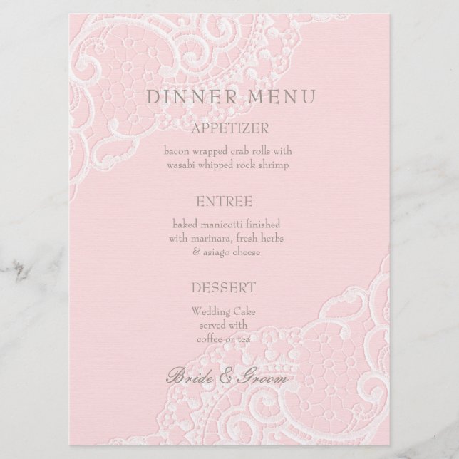 Pink Chic Vintage Elegant Dentelle Mariage Menu (Devant)