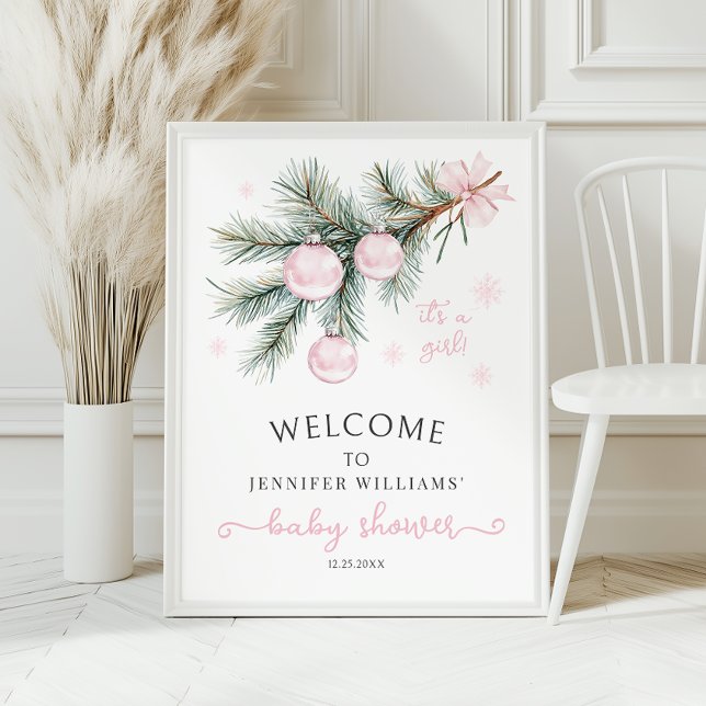 Pink Christmas Baby Shower Welcome Sign Poster (Créateur téléchargé)