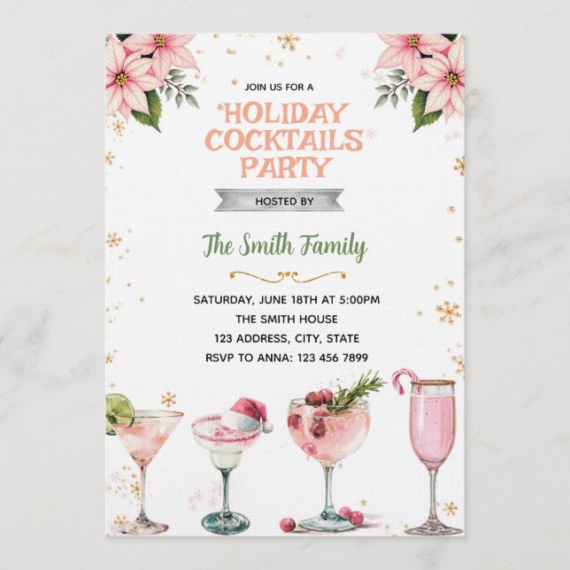 Pink Christmas Girls Night cocktails invitation (Devant)