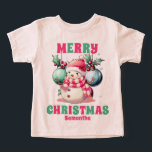 Pink Christmas Snowman Nom personnalisé<br><div class="desc">Pink Christmas Snowman Nom personnalisé t-shirt enfant</div>