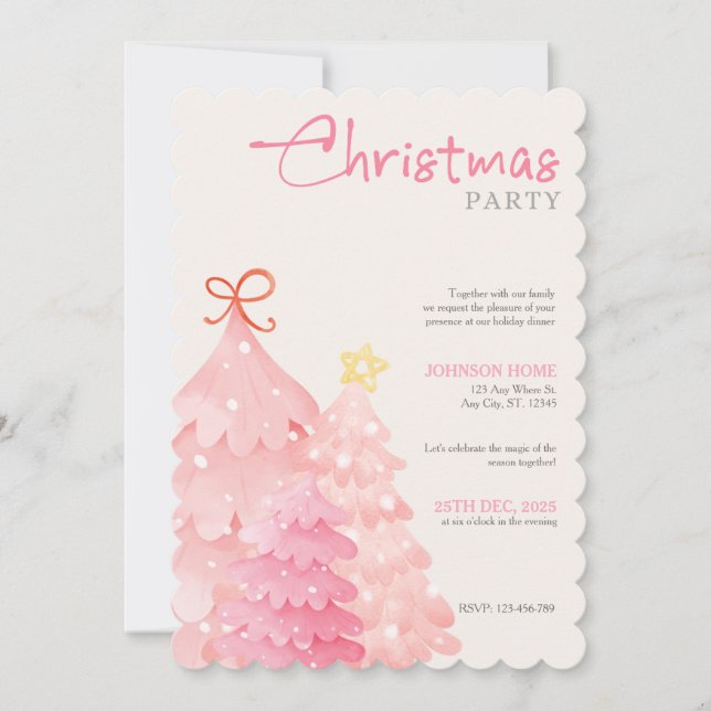 Pink Christmas Tree Christmas Party Invitation (Devant)