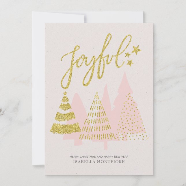 Pink Christmas Tree Gold Parties scintillant Carte (Devant)