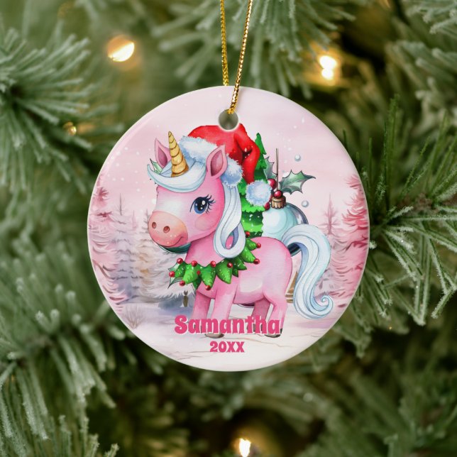 Pink Christmas Unicorn Enfants Ornement photo (Arbre)