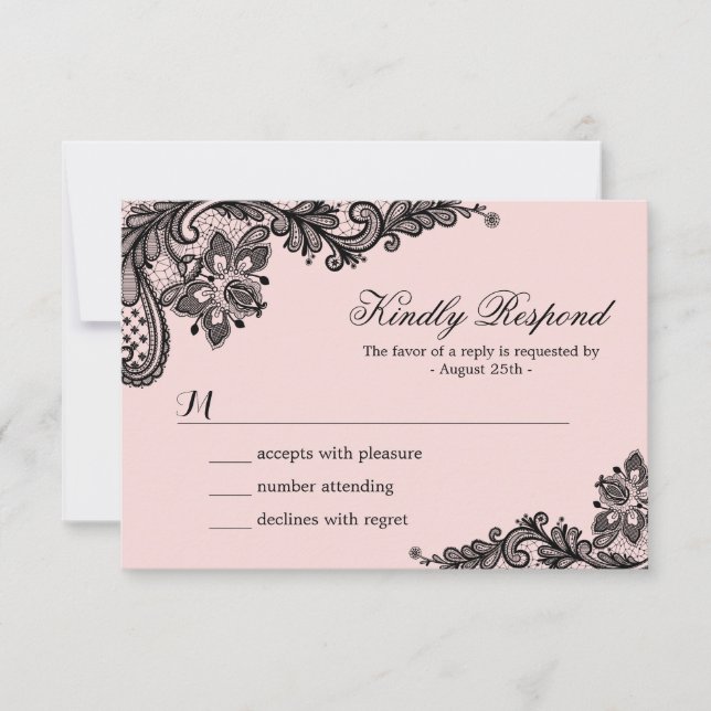 Pink Classy avec carte RSVP de mariage en dentelle (Devant)