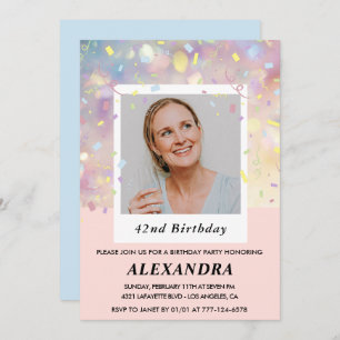 Pink Confetti Photo 42e anniversaire invitations