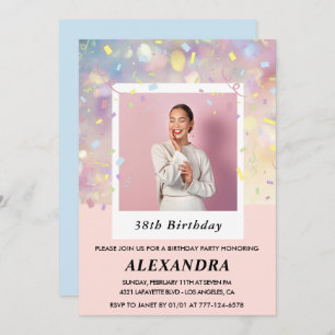 Pink Confetti Photo invitations à 38e anniversaire
