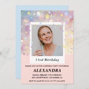Pink Confetti Photo invitations à 53e anniversaire
