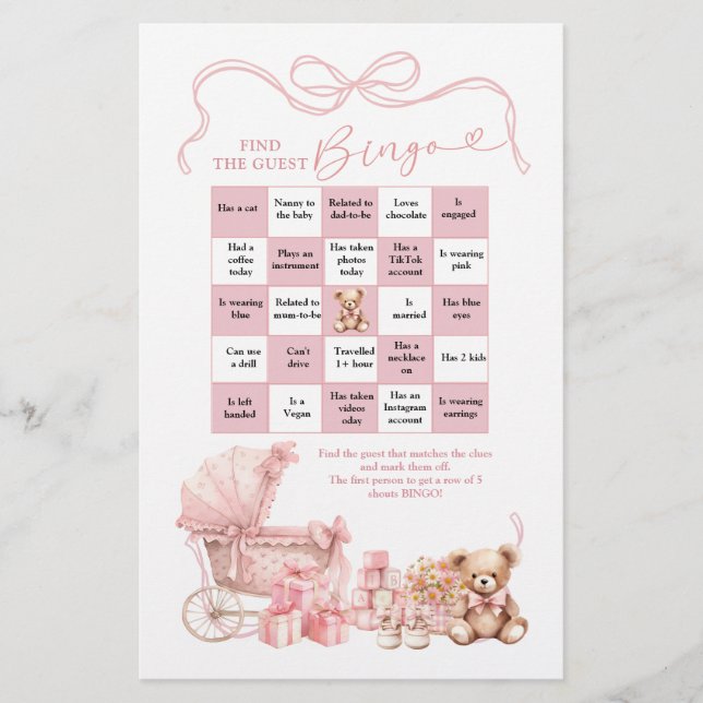 Pink Coquette Baby Carriage Find The Guest Bingo (Devant)