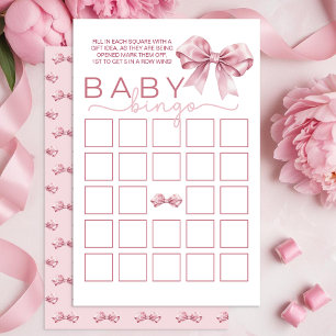 Pink Coquette Bow Baby shower bébé Bingo Game Card