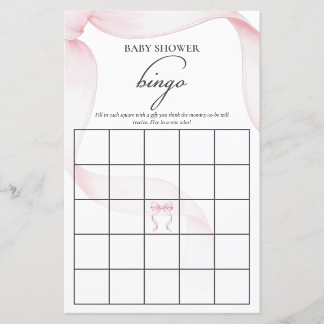 Pink Coquette Bow Baby shower Bingo Jeu (Devant)