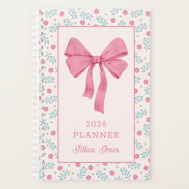 Pink Coquette Bow Floral Pattern Custom Name (Devant)
