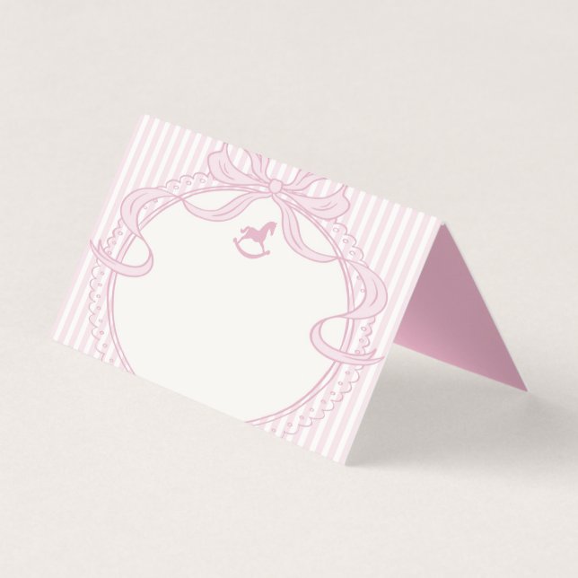 Pink Coquette Bow Rocking Horse Place Card (Front)