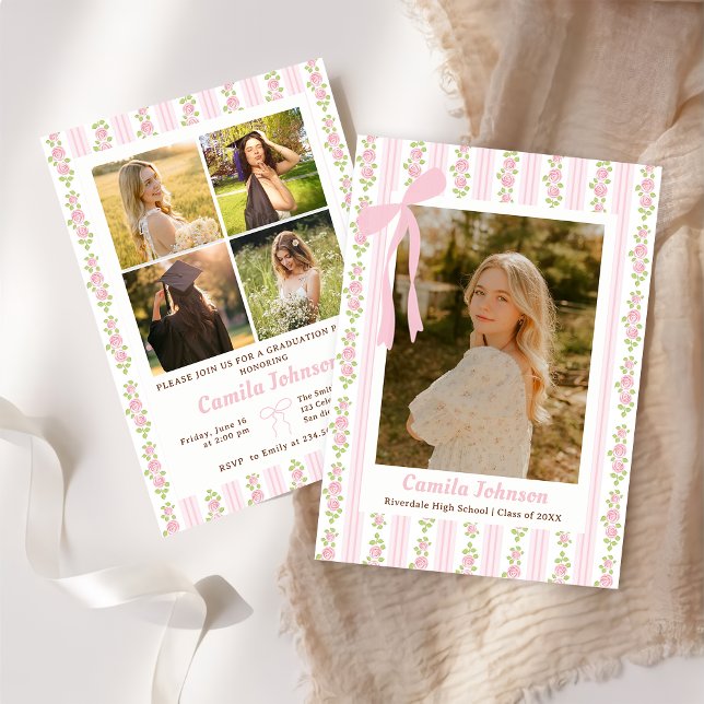 Pink Coquette Floral Graduation Invitation (Créateur téléchargé)