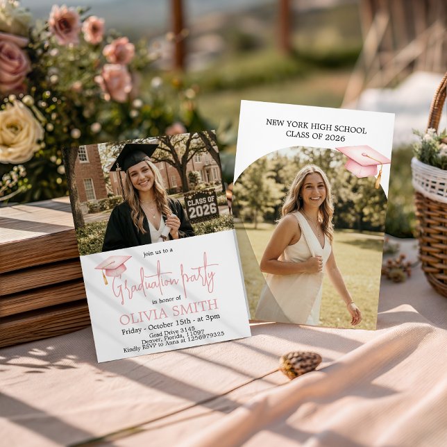 Pink Coquette Graduation Photo Invitation (Créateur téléchargé)