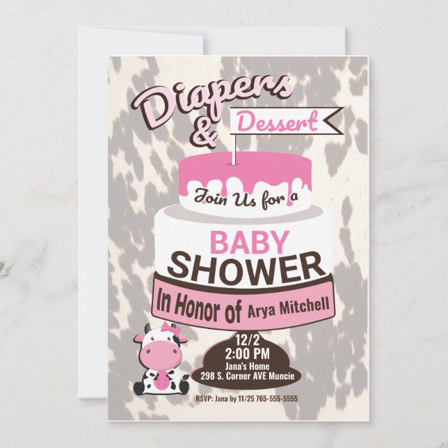 Pink Cow imprimer invitations pour la douche bébé (Devant)