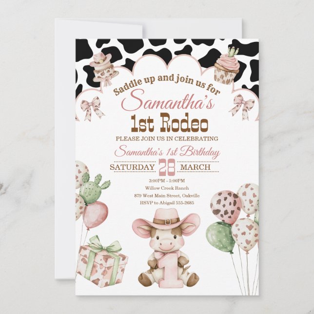 Pink Cowgirl 1st Birthday Invitation | First Rodeo (Devant)