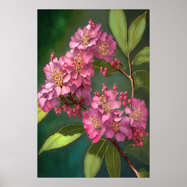 Pink Crepe Myrtle Fleurs Art Imprimer Poster (Devant)