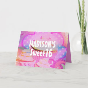 Pink Cupcakes Sweet 16 Carte d'anniversaire person