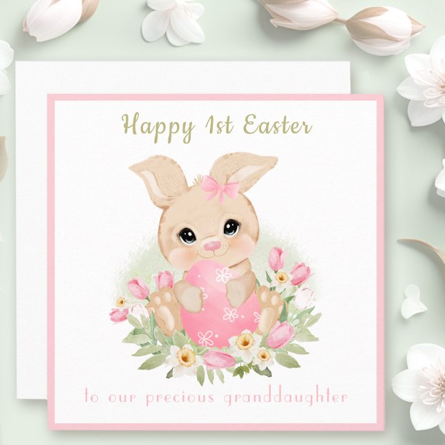 Pink Cute Bunny Grandgirl 1ère carte Pâques (Pink Cute Bunny Granddaughter 1st Easter card)
