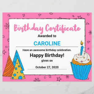 Pink Cute Cupcake Clipart Certificat d'anniversair