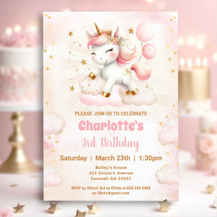 Pink Cute Unicorn Girl Anniversaire Invitation