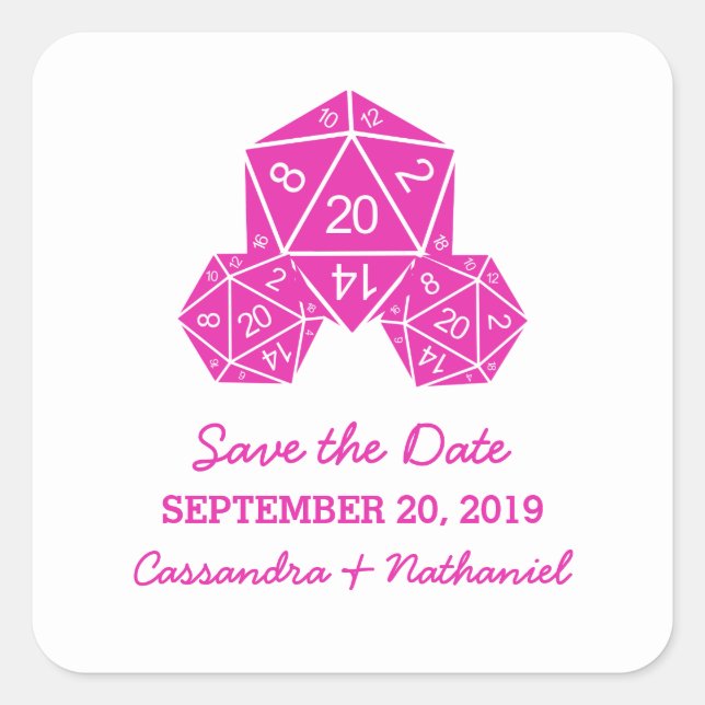 Pink D20 Dice Enregistrer les stickers Date (Devant)