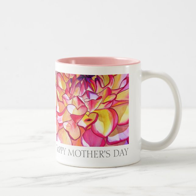 Pink Dahlia floral art Happy Mother's Day mug (Droit)