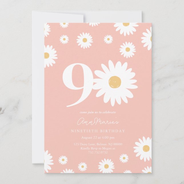Pink Daisy 90th Birthday Invitation (Devant)