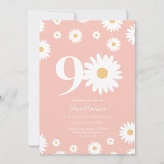 Pink Daisy 90th Birthday Invitation