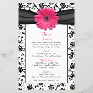 Pink Daisy Black White Floral Mariage Carte Menu