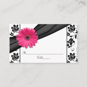 Pink Daisy Black White Floral Mariage Place Cartes
