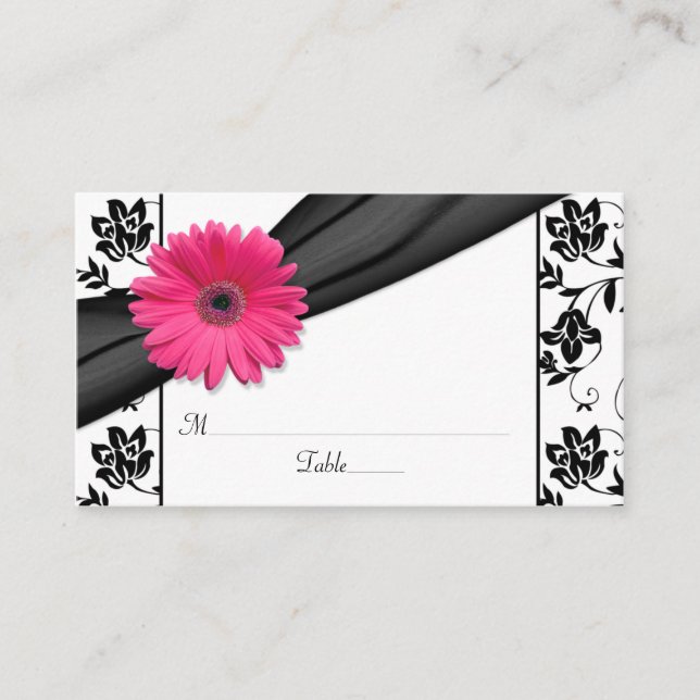 Pink Daisy Black White Floral Mariage Place Cartes (Devant)