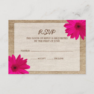 Pink Daisy Burlap Wedding Carte de réponse RSVP