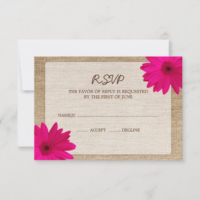 Pink Daisy Burlap Wedding Carte de réponse RSVP (Devant)