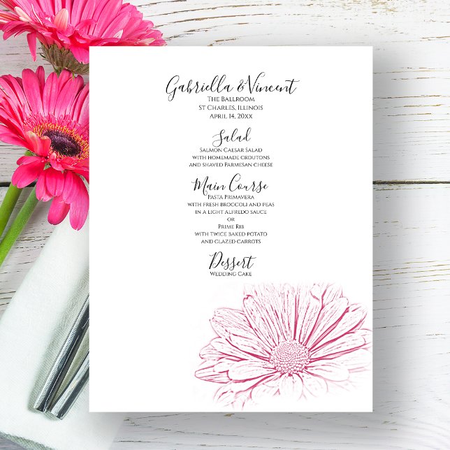 Pink Daisy Effet Floral Mariage Menu (Créateur téléchargé)