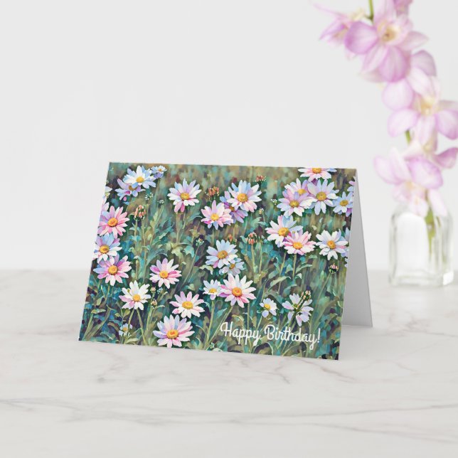 Pink Daisy Flower Garden Art Carte d'anniversaire (Orchidée)