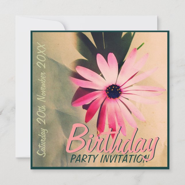 Pink Daisy Flower v2 Invitations d'anniversaire (Devant)