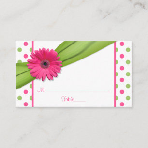 Pink Daisy Green Polka Dot Ribbon Cartes de Place
