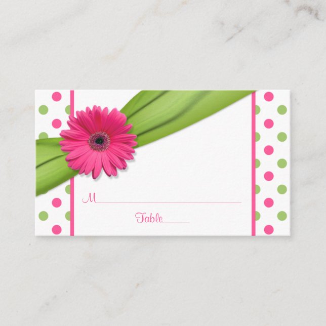 Pink Daisy Green Polka Dot Ribbon Cartes de Place (Devant)