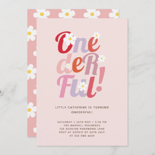 Pink Daisy ONE derful 1st Birthday Invitation