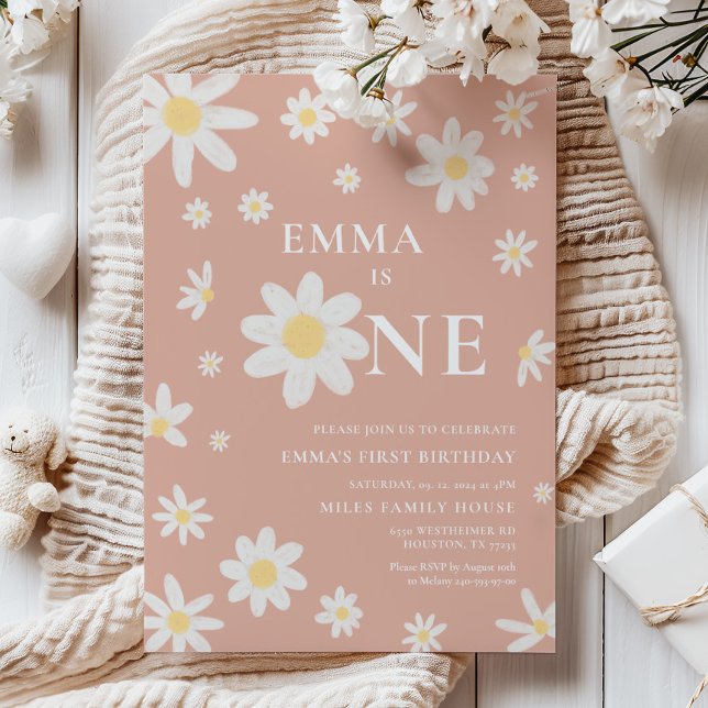 Pink Daisy Première 1ère invitation Anniversaire U (Créateur téléchargé)