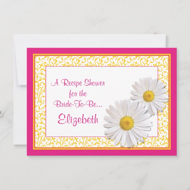 Pink Daisy Recette Thème Bridal Shower Invitation (Devant)