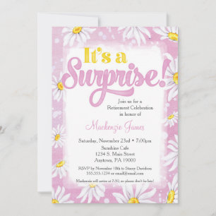 Pink Daisy Surprise Retraite Party Invitation