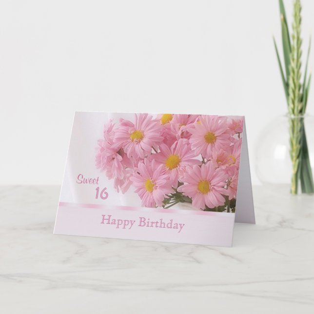 Pink daisy Sweet 16 Carte Anniversaire (Devant)