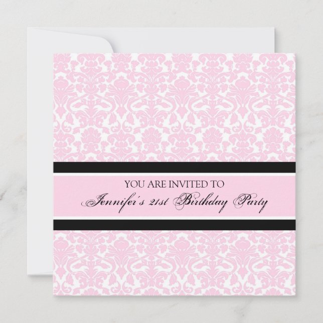 Pink Damask 21st Birthday Party Invitations (Devant)