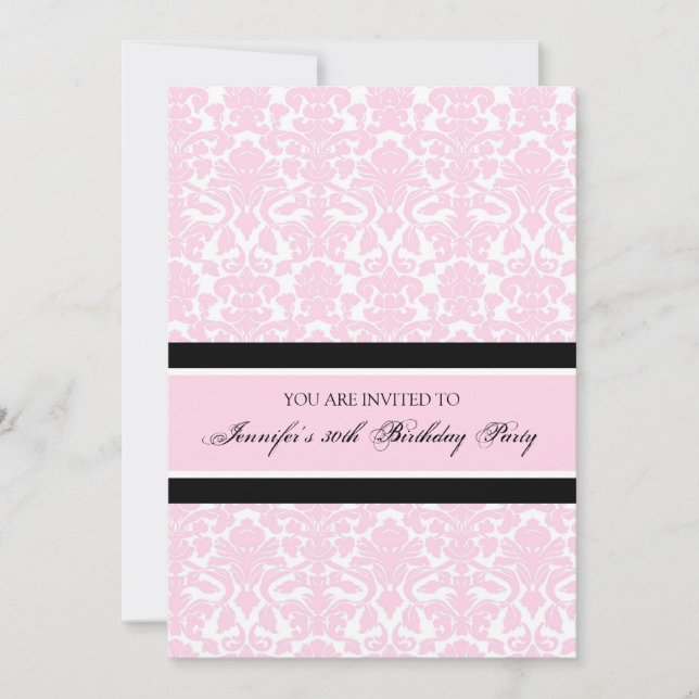 Pink Damask 30th Birthday Party Invitations (Devant)