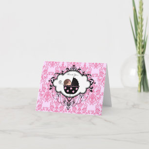 Pink Damask Baby shower Merci Cartes