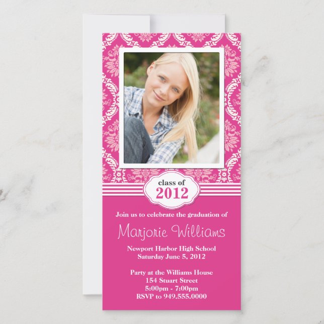 Pink Damask Graduation Invitation Classe de 2012 (Devant)