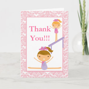 Pink Damask Gymnast Anniversaire Merci